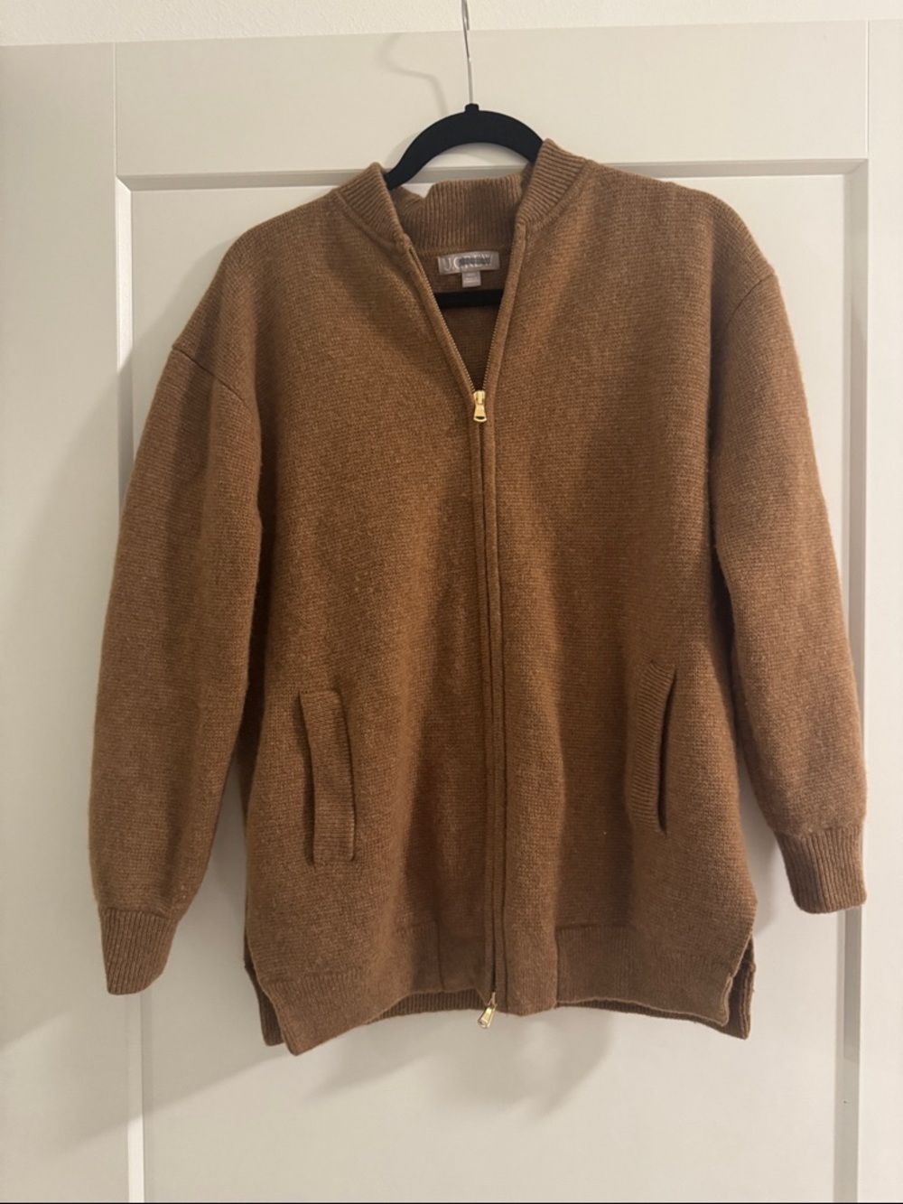 J.crew Sz XXS Full-zip flight sweater-jacket Lambswool CM693 Heather Rich Camel - Picture 2 of 5